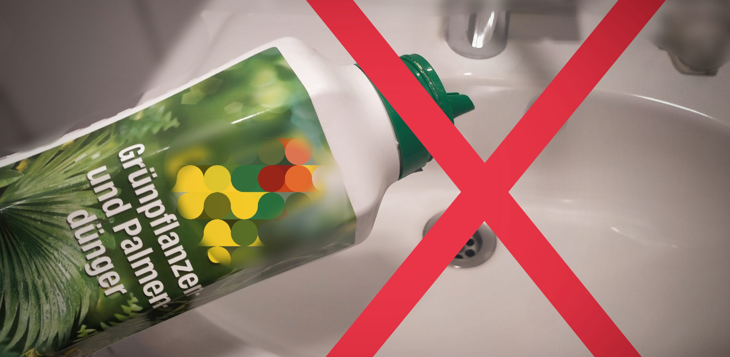 Keine Pflanzendünger über den Hausabfluss wie zum Beispiel dem Waschbecken entsorgen.