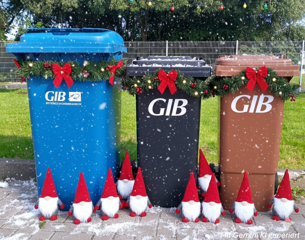 Mülltonnen weihnachtlich geschmückt